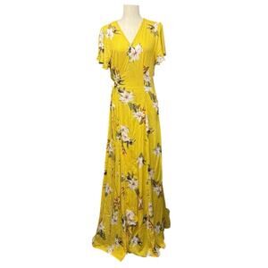 NWT Lulu's Butter Yellow Wrap Maxi Dress with Flutter Sleeves Size Medium FF0613